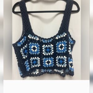 Sincerely Jules Navy and White Crochet Tank Top